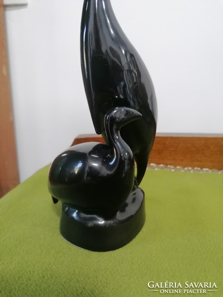 A pair of rare hóllóháza porcelain guinea fowls, black porcelain