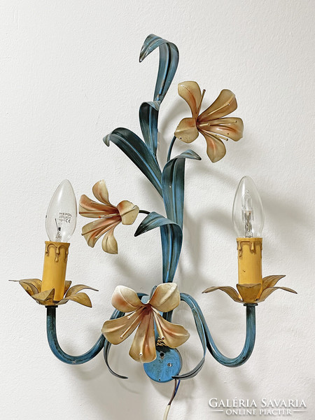 Pair of French vintage floral wall sconces