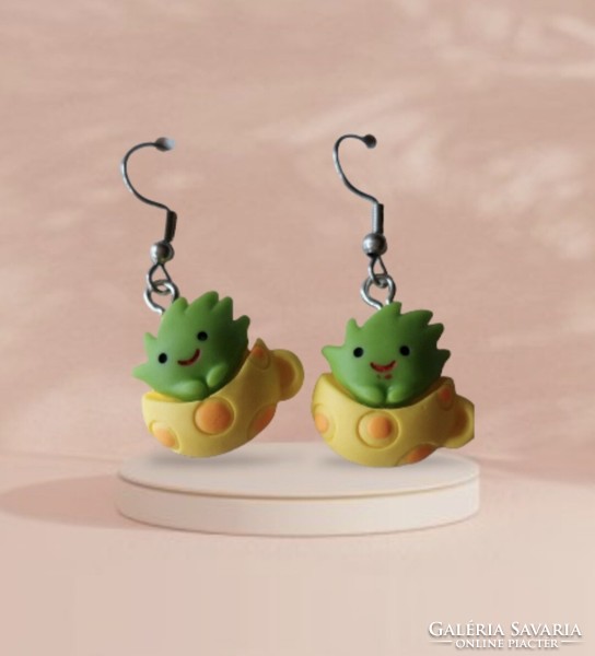 Green monster cartoon earrings