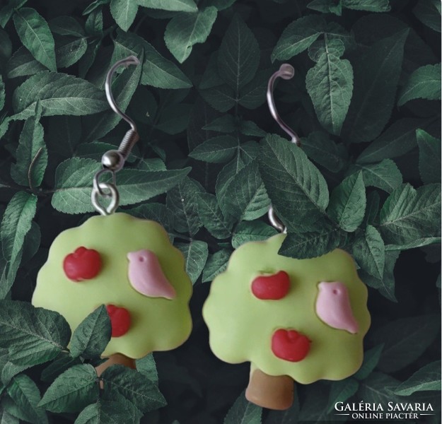 Earrings with an apple tree bird
