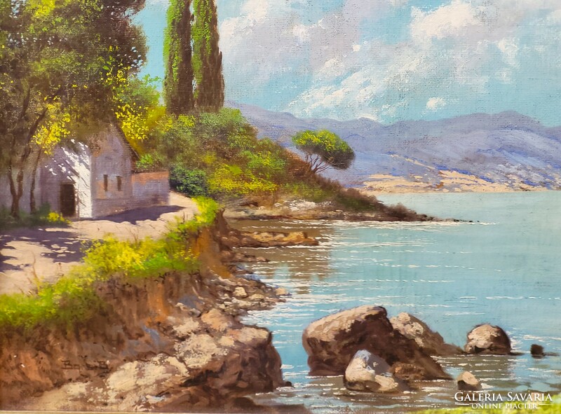 Barsi Béla (1872-1913) Tengerparti táj c. festménye Eredeti Garanciával!