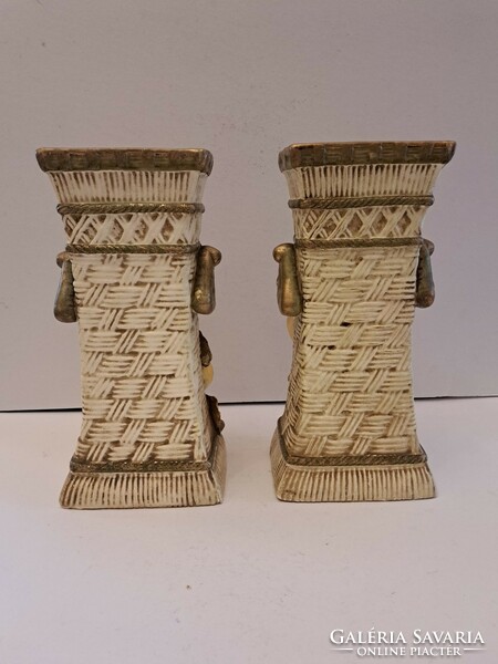 EREDETI, JELZETT!!! Antik osztrák Julius Strnact (1882-1914) fajansz/majolica páros almás váza