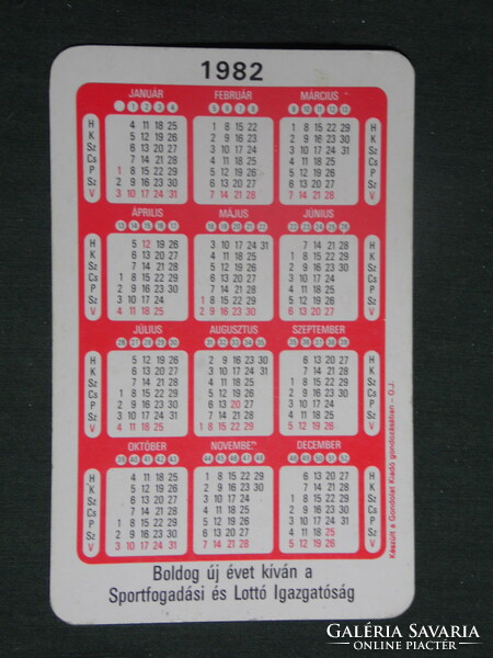 Card calendar, totó lottery, erotic female model, judge ica, 1982