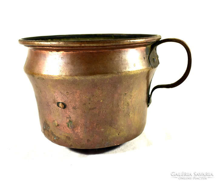 Ancient red copper pot with handles