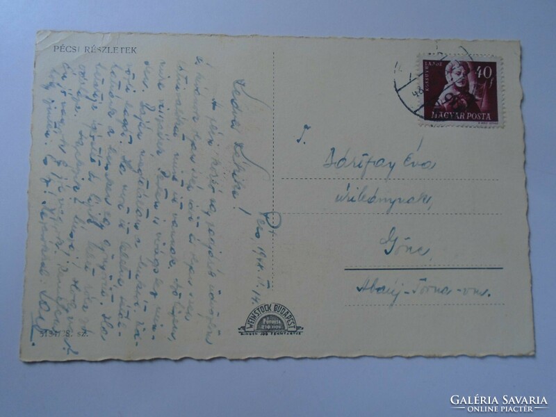 D198846 Pécs 1940k old postcard bártfay -gönc