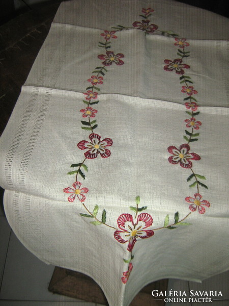 Beautiful special floral hand-embroidered tablecloth runner