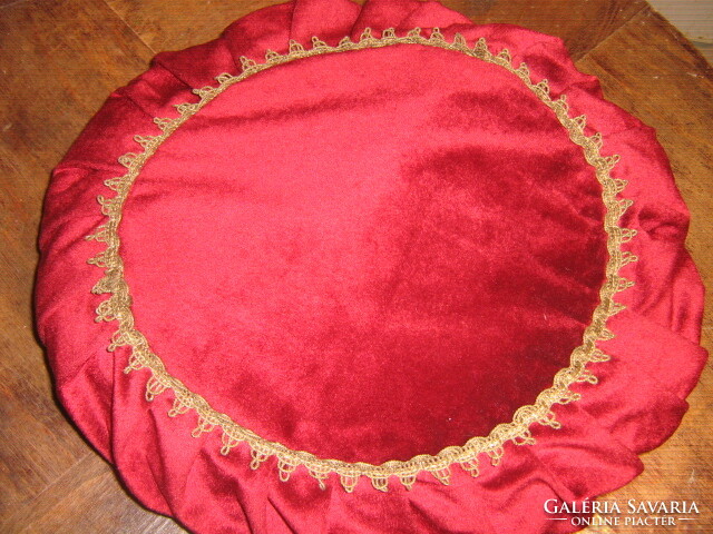 Wonderful raffled burgundy round velvet cushion cover