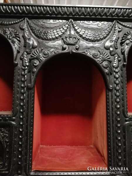 Antique Breton cabinet, salon-style carved corner cabinet
