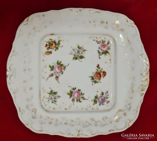 Antique, xix. Century, hand-painted, romantic rose-flowered gilded porcelain serving bowl.