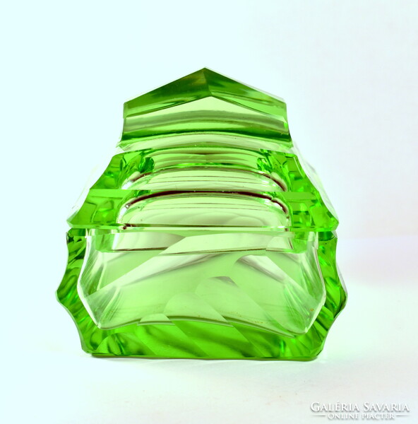 Art deco moser polished green glass box