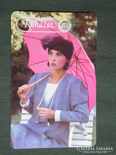 Card calendar, vintage clothing, fashion stores, erotic female model, 1989