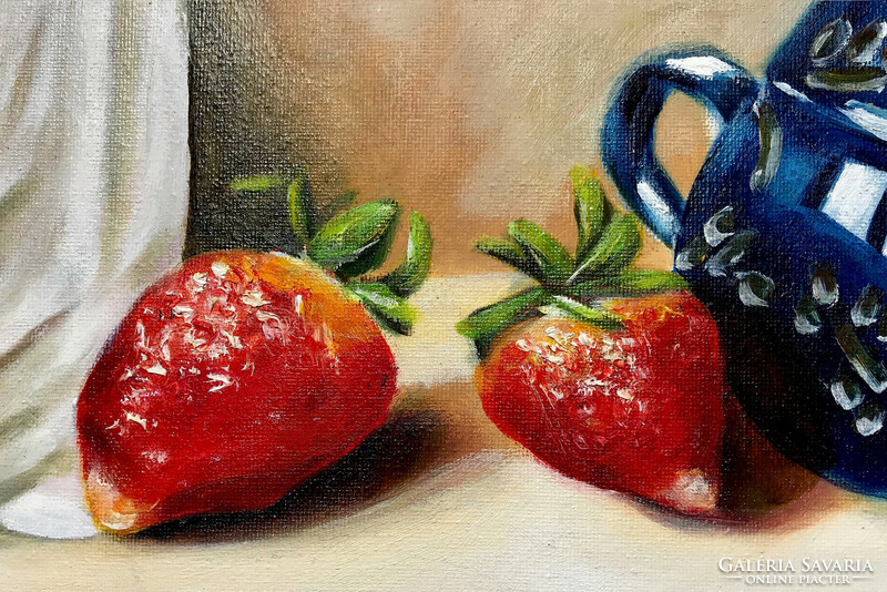 Still life with strawberries - oil painting 30 x 40 cm
