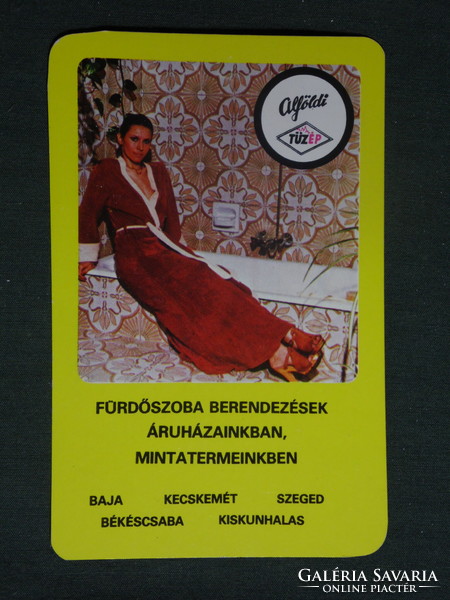 Card calendar, Alföldi tüzép, Baja, Kiskunhalas, Szeged, erotic female model, 1983
