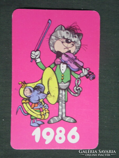 Card calendar, trial, sport, toy store, hobby store, Budapest, graphic, cartoon, Foky Otto, 1986