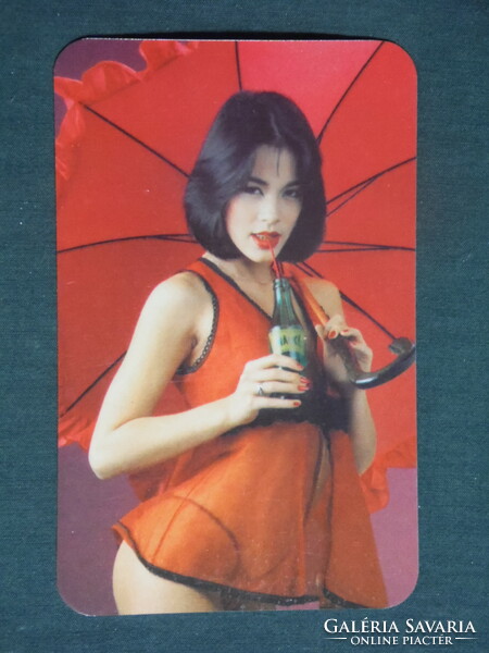 Card calendar, Áfés wine farm in Szeged, soft drink brand, erotic female nude model, 1985