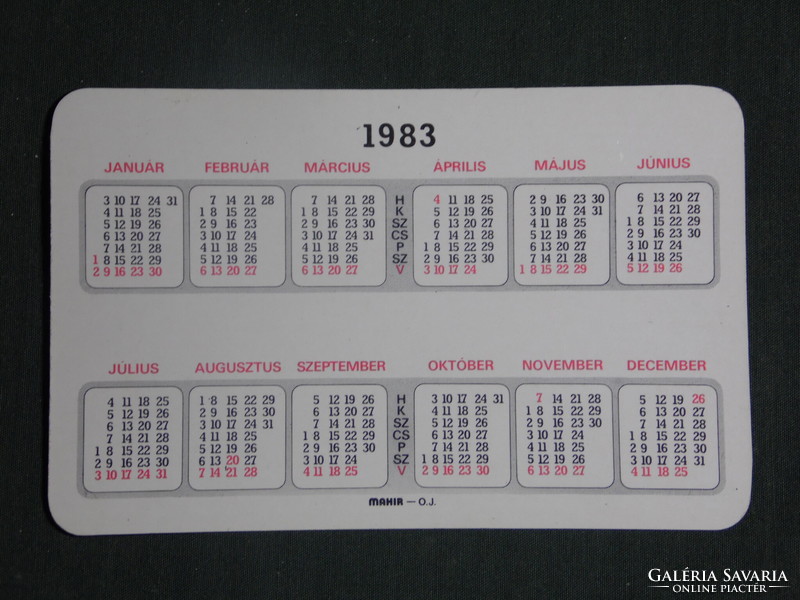 Card calendar, mahajosz, istván türr boat, river gravel problem, 1983