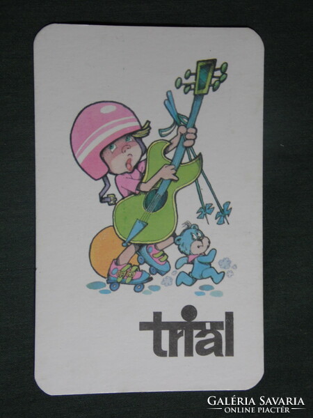 Card calendar, trial, sports, toy store, hobby store, Budapest, graphic, cartoon, Foky Otto, 1989
