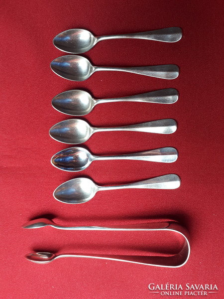 6 silver-plated double (thick silver-plated) mocha spoons and 1 double sugar tongs