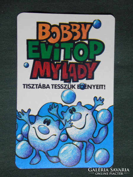 Kártyanaptár,Evitop mosogatószer,vegyi szövetkezet,Budapest,grafikai rajzos,humoros, 1989