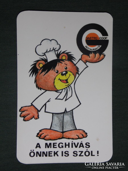 Card calendar, gastro coop company, restaurant, inn, press, graphic artist, chef bear, 1988
