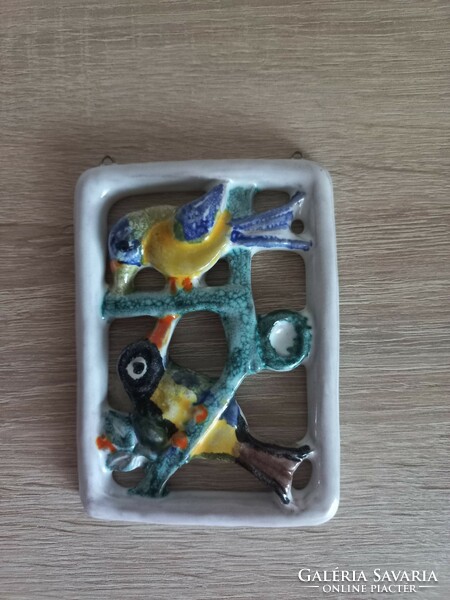 Ceramic wall picture with two birds, rare pattern, industrial artist