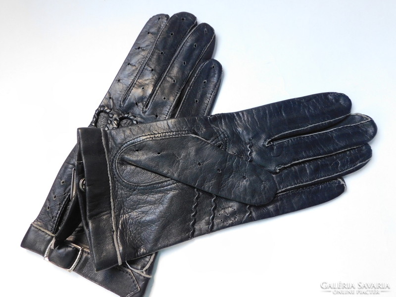 Black women's leather car gloves
