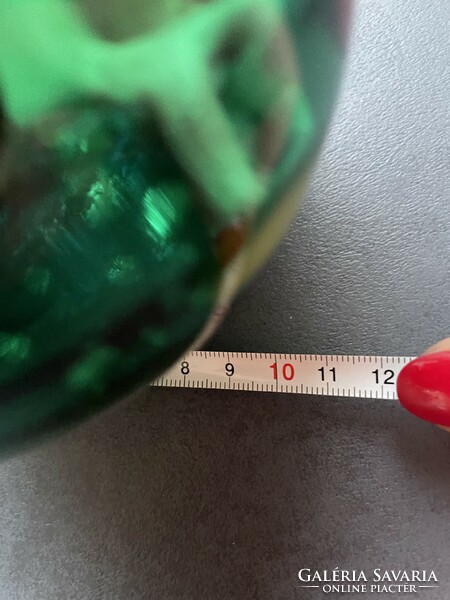 Régi, vastag üveg rózsagömb, pazar zöld alapon pöttyös színű különlegesség
