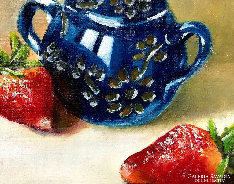 Still life with strawberries - oil painting 30 x 40 cm