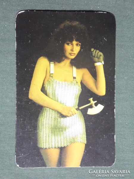 Card calendar, meat industry companies, erotic female model, 1983