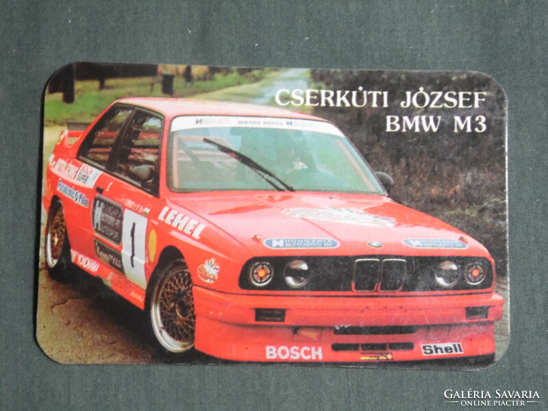 Card calendar, Hungarian insurance company, József Cserkúti bmw m3 rally racing car, 1992