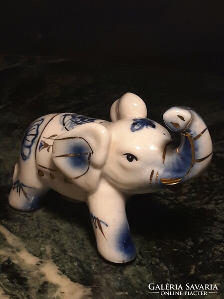 Blue-white-gold porcelain elephant