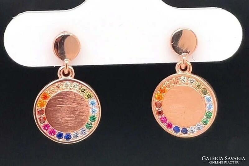 Cheerful multi zircon stone earrings 925, rose gold-plated - new