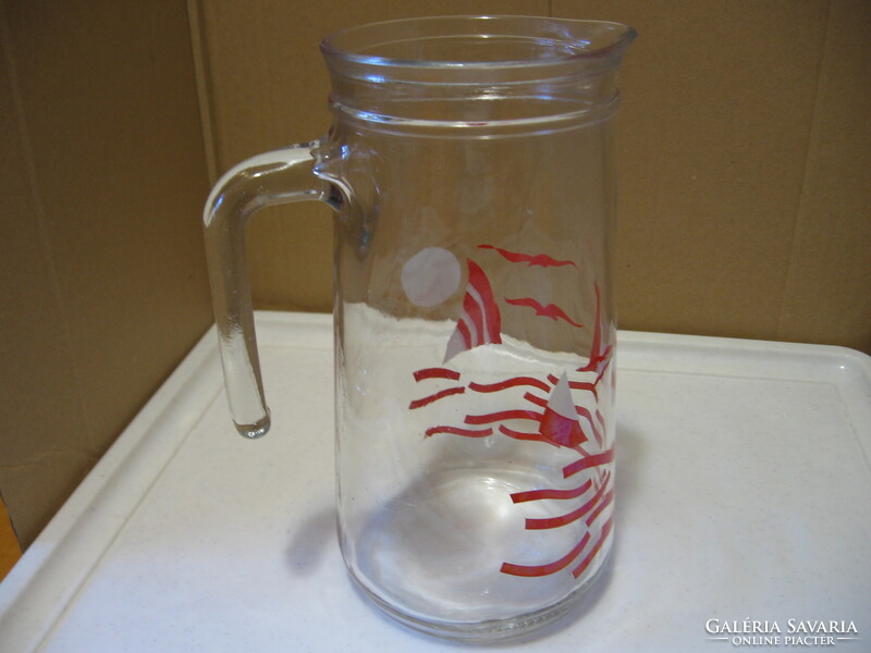 Retro red sailing boat glass jug
