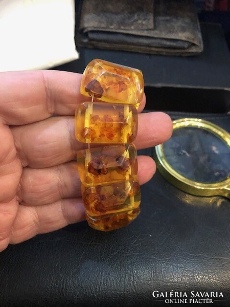 Amber bracelet, art deco, with fossils, ore inside, rarity