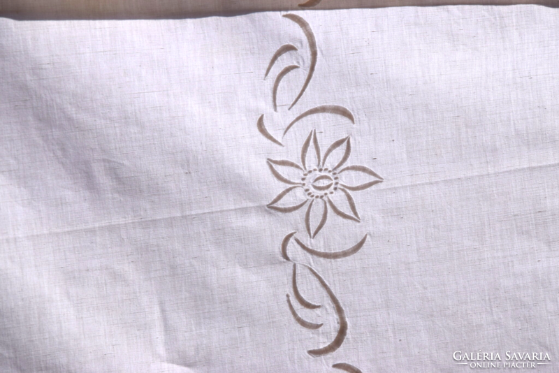 Old linen embroidered tablecloth table cloth 142 x 128 cm