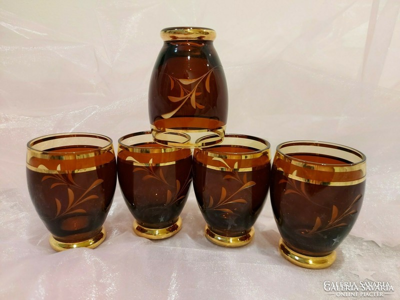 Retro liqueur glass, decorated with brown gold, 5 pcs