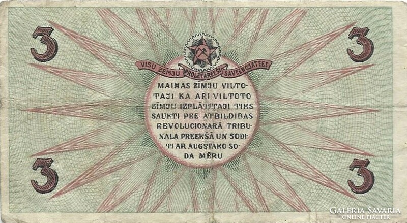 3 rubli 1919 Lettország Riga