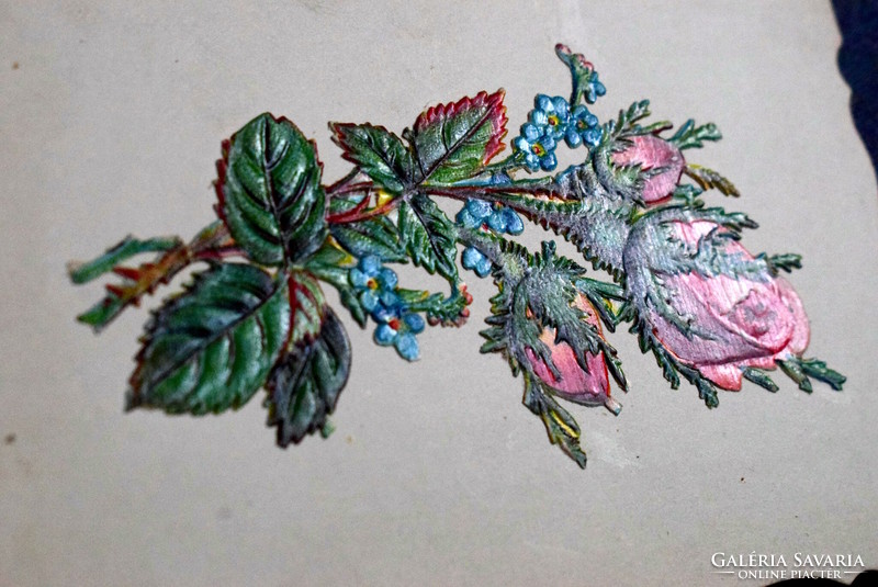 Old original decoupage greeting card - glued rose from 1922