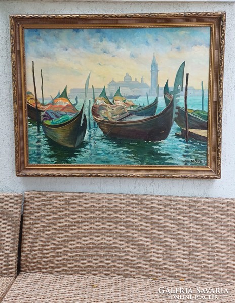 Venetian painting, oil on canvas, Saint Mark's Gondolas, 60 x 80 cm