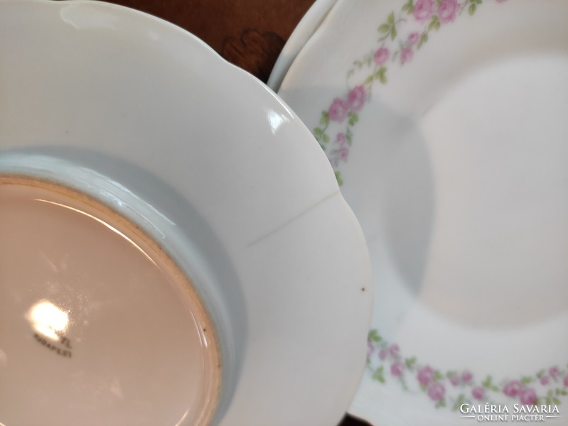 Hüttl Tivadar apró rózsás porcelán süteményes tányérok 6 db