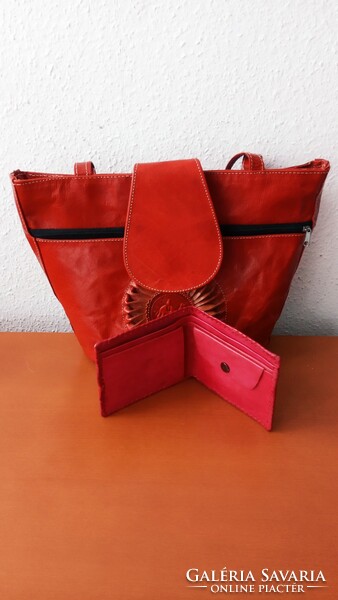Burgundy leather bag + gift wallet