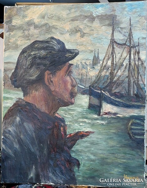 Ship captain painting from the 1930s/40s signed Henry