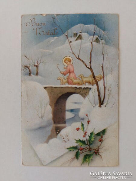 Old postcard 1956 Christmas postcard with Jesus lambs