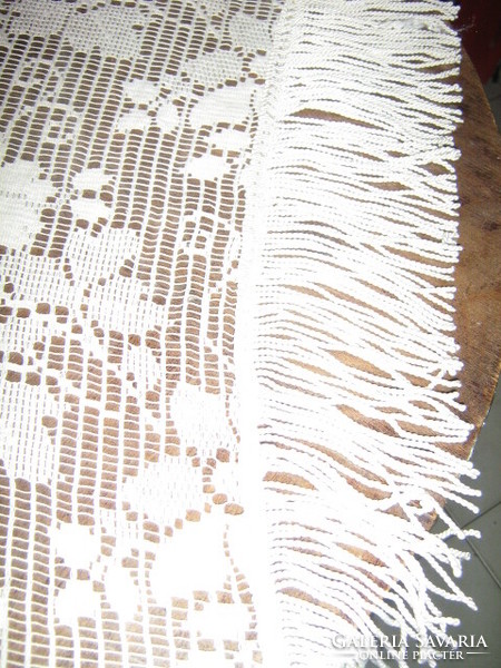 Beautiful vintage antique shabby chic floral fringed lace tablecloth