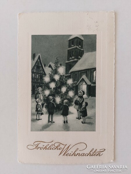 Régi képeslap karácsonyi levelezőlap gyerekek karácsonyfa