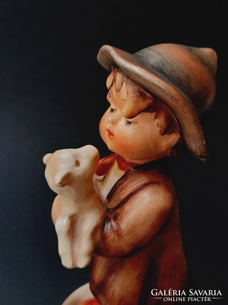 Hummel goebel porcelain figure, boy with lamb, 14 cm