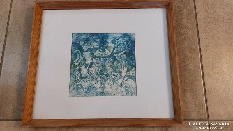 (K) abstract, abstract special etching with frame 43x37 cm