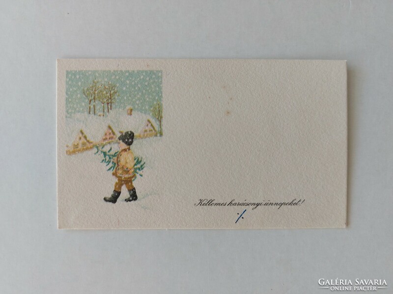 Régi mini képeslap 1959 karácsonyi üdvözlőkártya hóesés