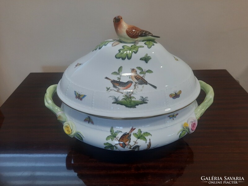 12 Personal Herend porcelain rothschild soup bowl with bird holder