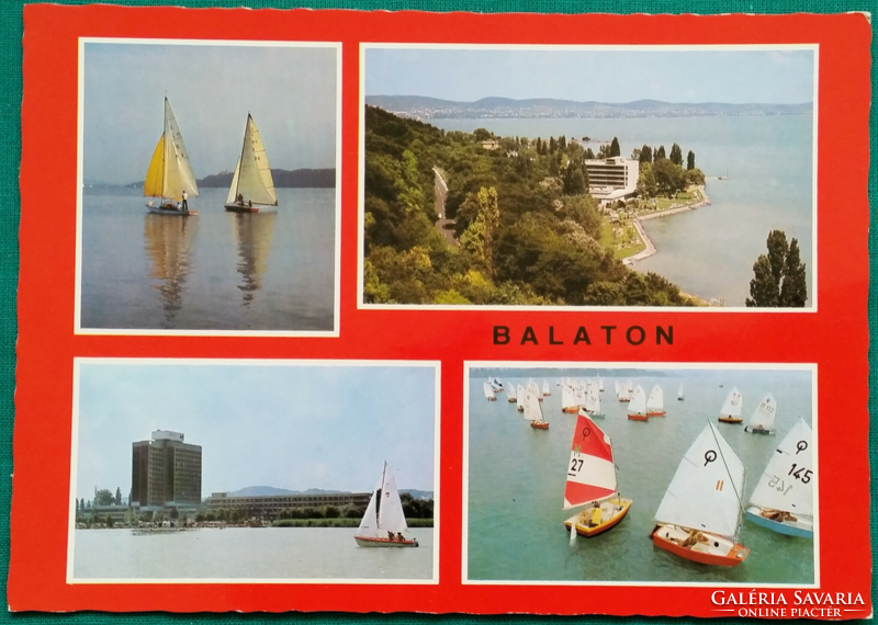 Balaton, Tihanyi Bencés Apátság, vitorlások, tájkép, postatiszta mozaik képeslap, 1983